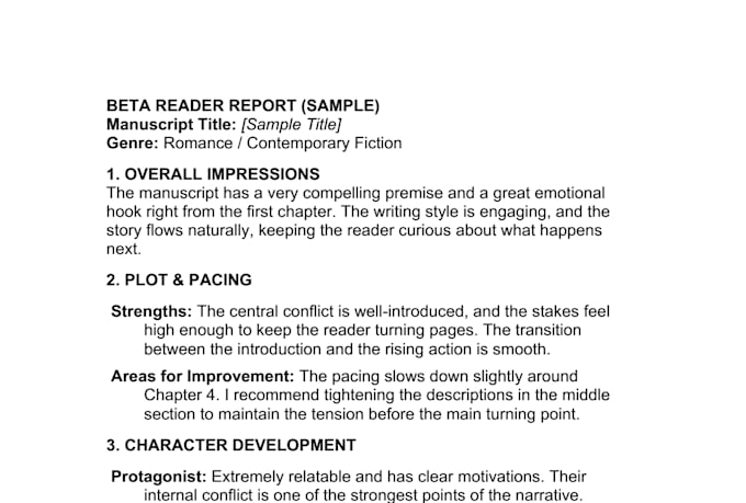 beta reading and detailed feedback on you manuscript